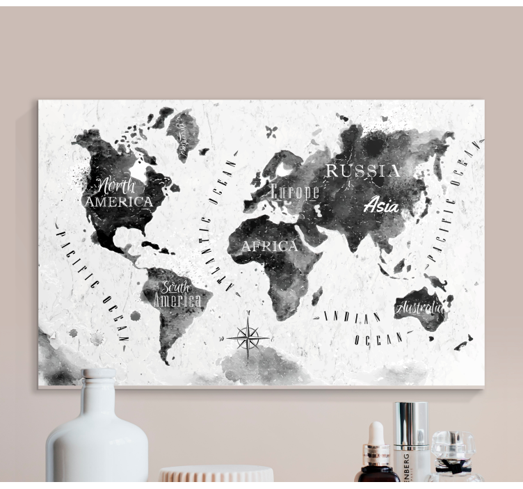 Tableau carte du monde carte du monde monochrome - TenStickers