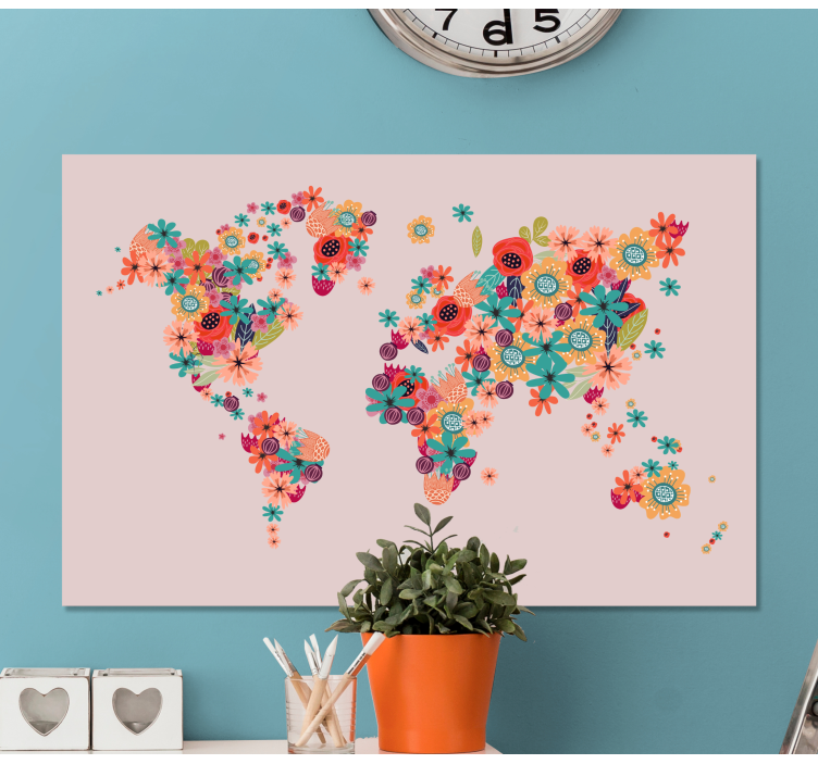 Tableau carte du monde floral - TenStickers