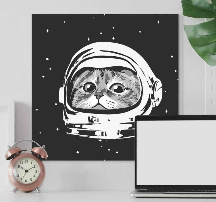 Tableau chat astronaute noir et blanc - TenStickers