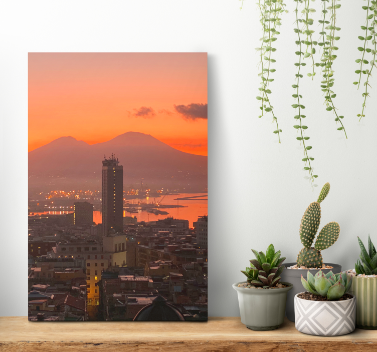Tableau de Naples avec un coucher de soleil - TenStickers