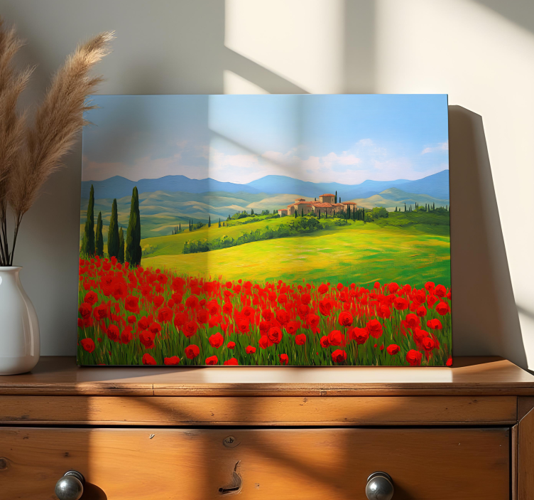 Tableau paysage champ de fleurs rouges - TenStickers