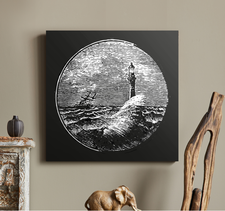 Tableau paysage phare au milieu des vagues - TenStickers