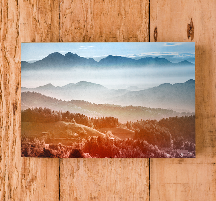 Tableau paysage vue sur la montagne brumeuse - TenStickers