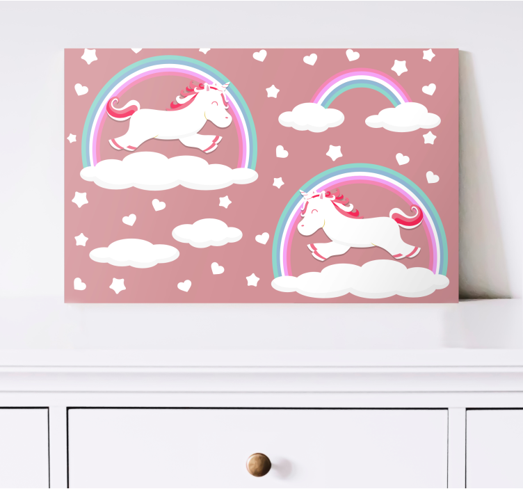 Tableau dinosaures licornes dans les nuages - TenStickers