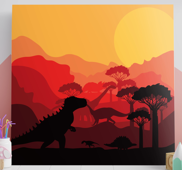 Tableau dinosaures paysage en silhouettes - TenStickers