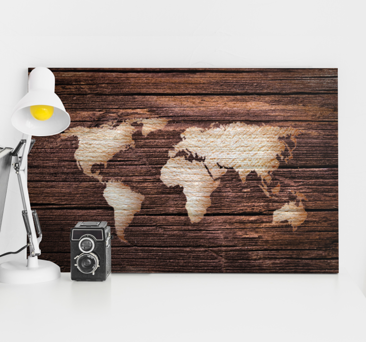 Tableau 3D carte du monde sur motif effet bois - TenStickers