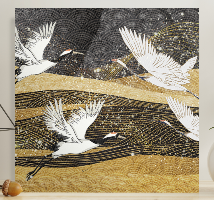 Tableau fleurs envol de grues gracieuses - TenStickers