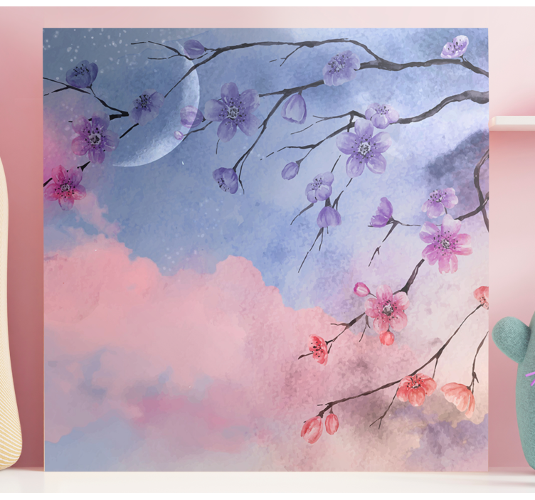 Tableau fleurs et plantes branches fleuries avec lune - TenStickers