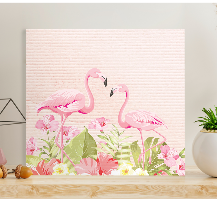 Tableau fleurs et plantes flamants au milieu des fleurs - TenStickers