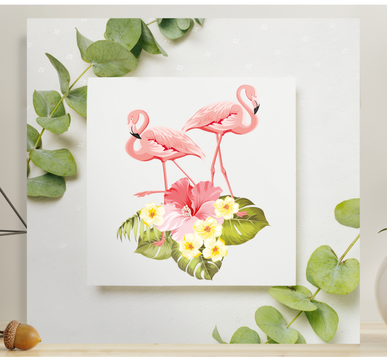 Tableau fleurs et plantes flamants roses et hibiscus - TenStickers