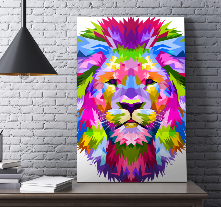Tableau géométrique Lion couleurs vives - TenStickers