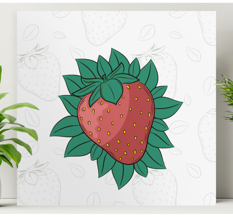 Tableau fruits fraise avec feuilles - TenStickers