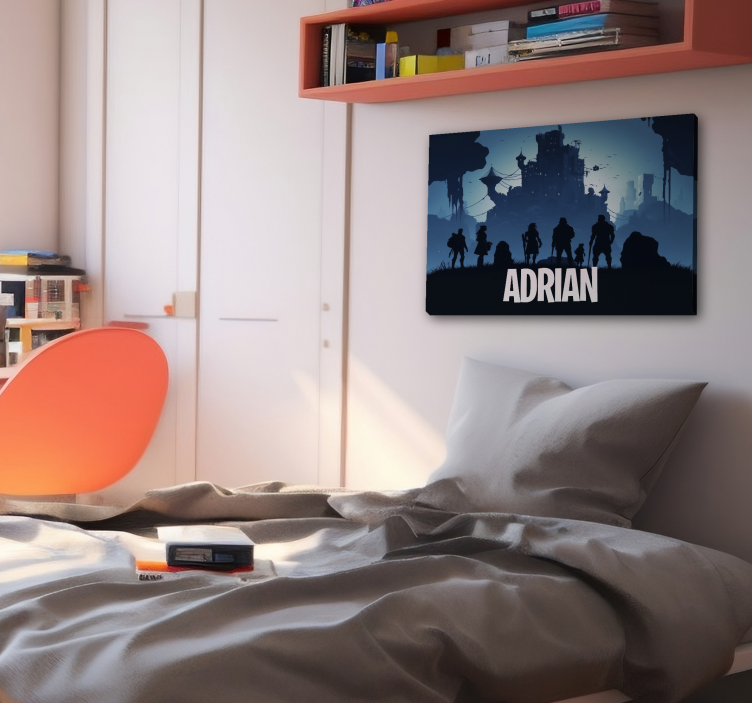 Tableau jeux vidéo château bleu avec prénom - TenStickers