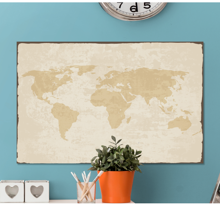Tableau carte du monde Blanc et beige vintage - TenStickers
