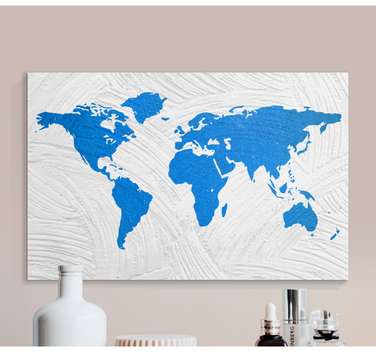 Tableau carte du monde bleu et blanc - TenStickers