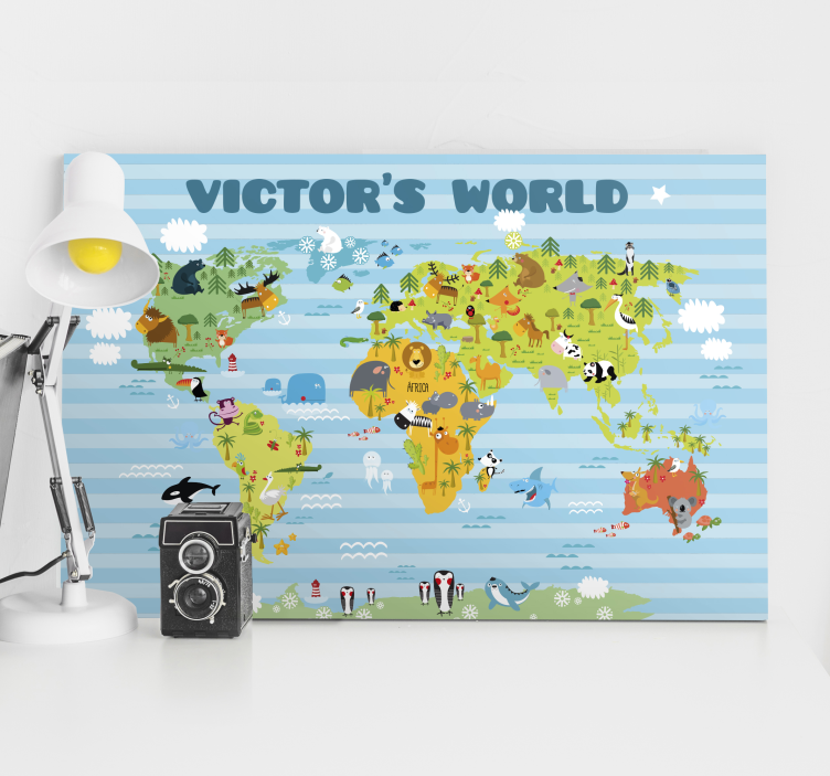 Tableau mappemonde carte d'aventure animale - TenStickers
