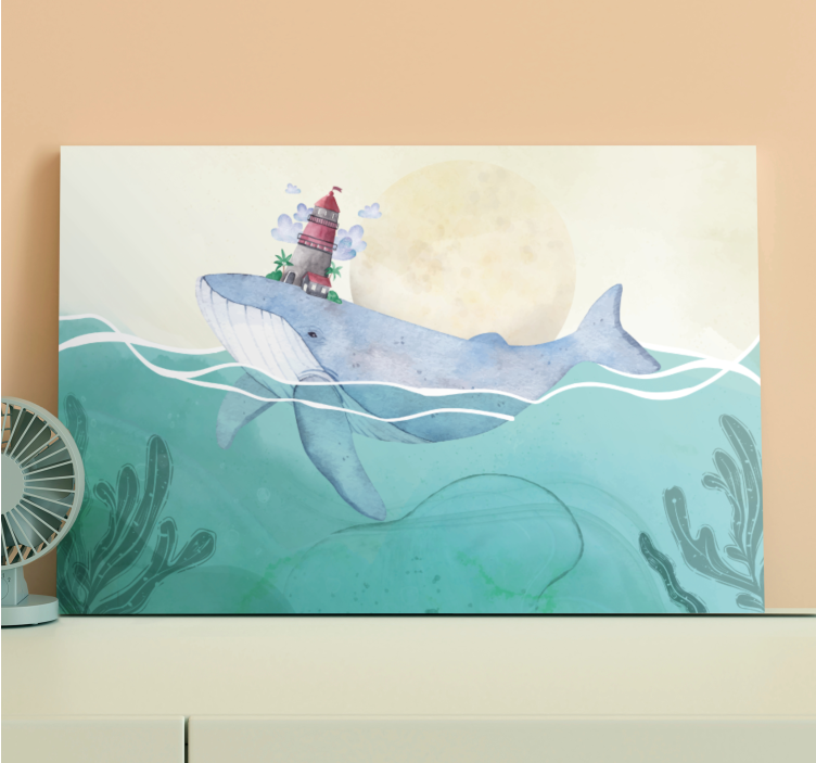 Tableau mer baleine et phare - TenStickers