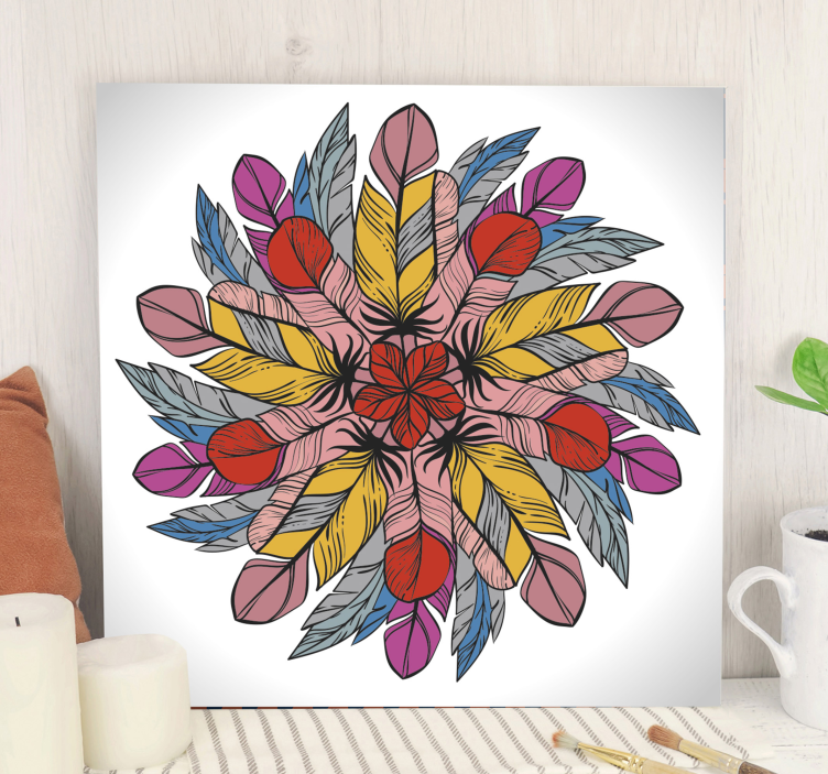 Tableau ornemental mandala de plumes colorées - TenStickers