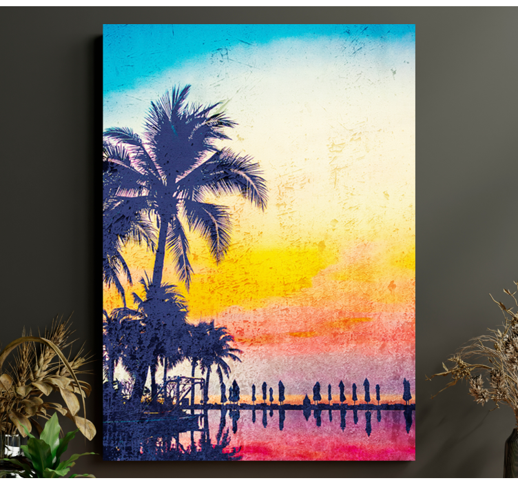 Tableau paysage reflet de palmier en silhouette - TenStickers