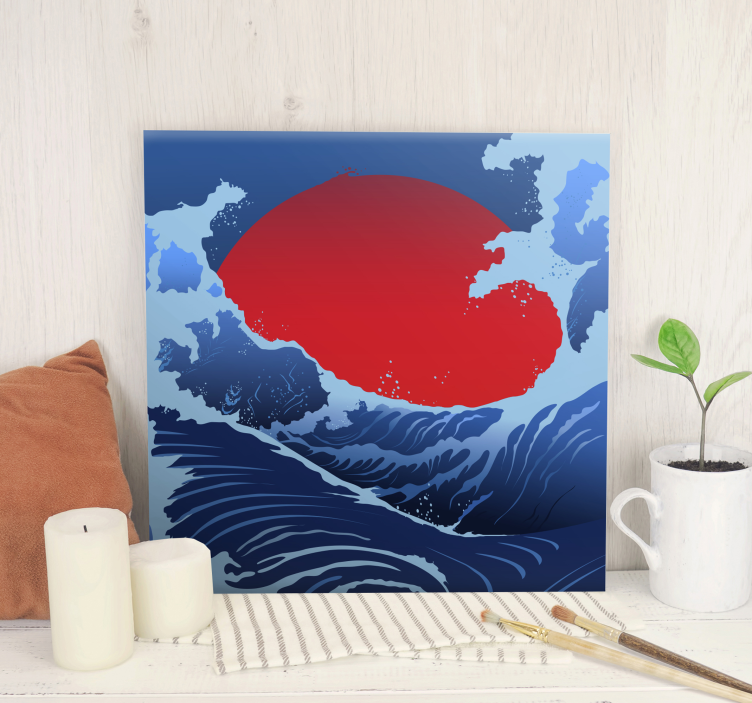 Tableau paysage vagues du soleil rouge - TenStickers