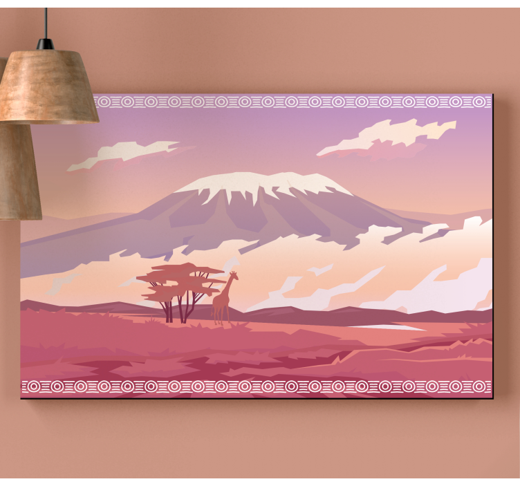 Tableau paysage vue de montagne avec girafes - TenStickers