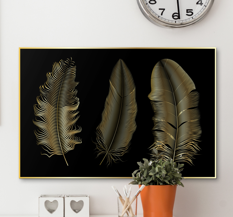 Tableau plumes designs en feuilles d'or - TenStickers