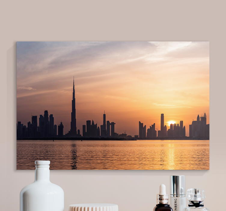 Tableau villes et pays skyline de dubaï au coucher du soleil - TenStickers
