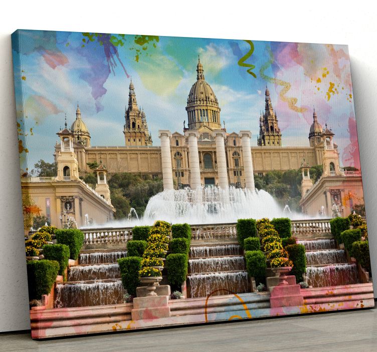 Tableau villes et pays splendeur de la fontaine de barcelone - TenStickers