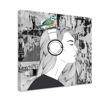 Tableau art Femme avec un casque et un oiseau - TenStickers
