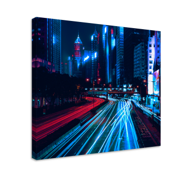 Tableau paysage Effet de flou de ville rouge bleu - TenStickers