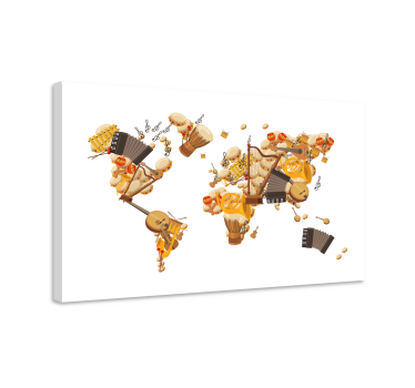 Tableau carte du monde en forme d'instruments de musique - TenStickers
