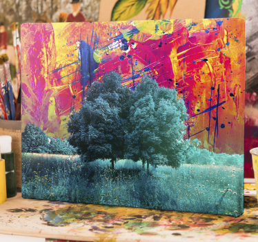 Tableau moderne Paysage de champ coloré avec des arbres - TenStickers