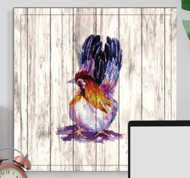 Tableau avec oiseaux Coq dessiné sur la texture en bois - TenStickers