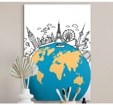 Tableau mappemonde Icônes de point de repère - TenStickers