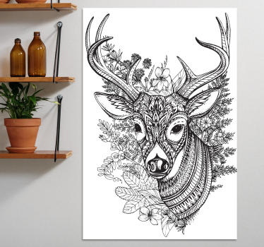 Tableau tête de cerf Cornes de cerf avec des fleurs - TenStickers