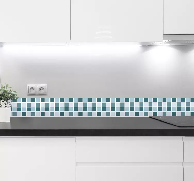 Sticker salle de bain - Frise tapisserie murale carreaux bleus - TenStickers