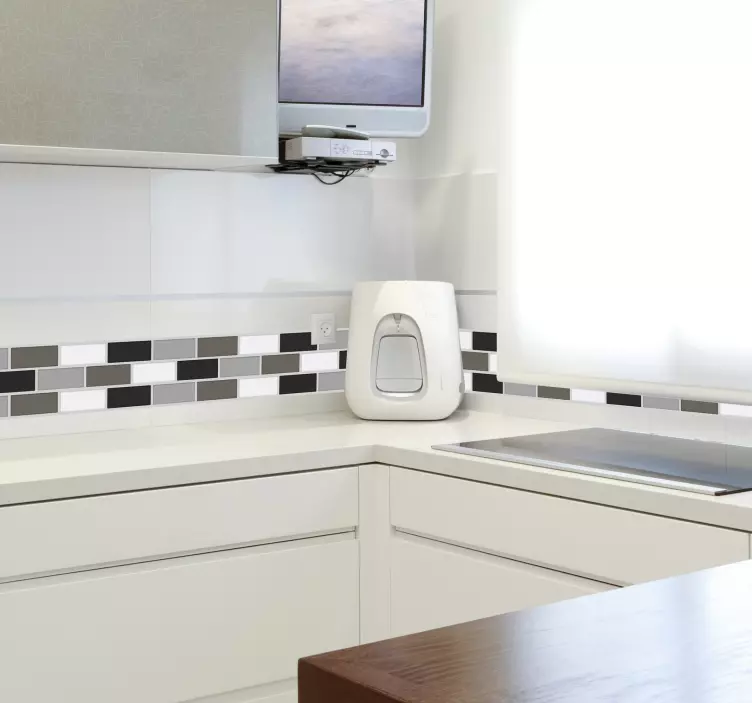 Frise tapisserie murale - sticker cuisine effet carrelage gris - TenStickers