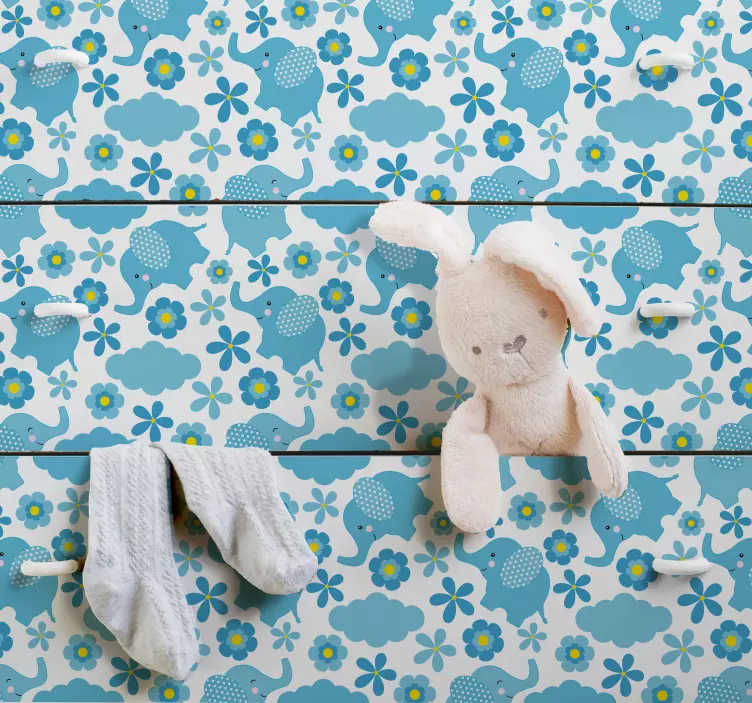 Sticker Meuble Petits Éléphants Bleus - TenStickers