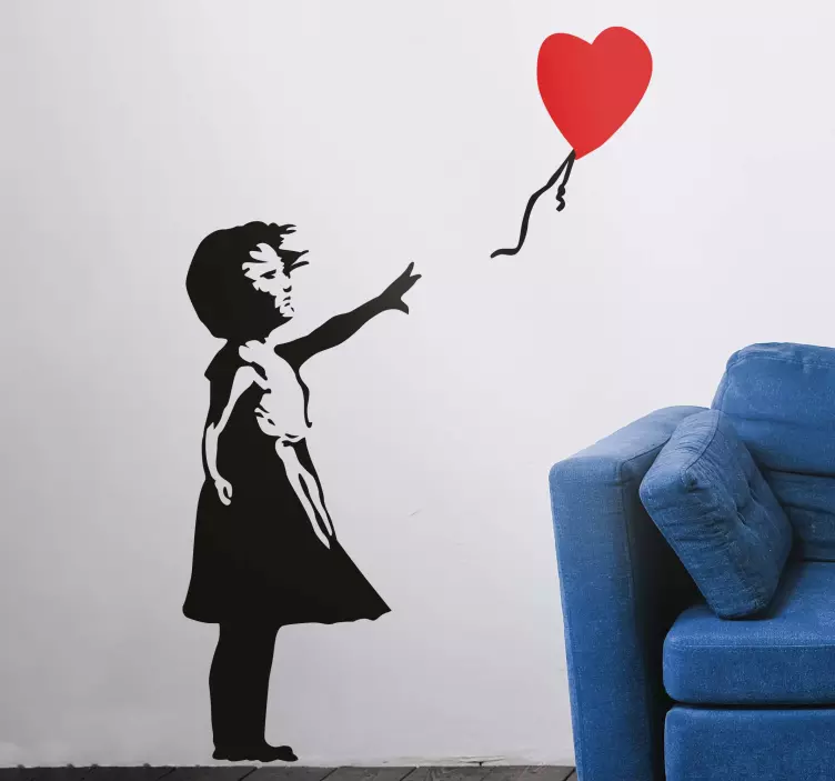 Sticker graffiti mural chambre Banksy fille au ballon cœur - TenStickers
