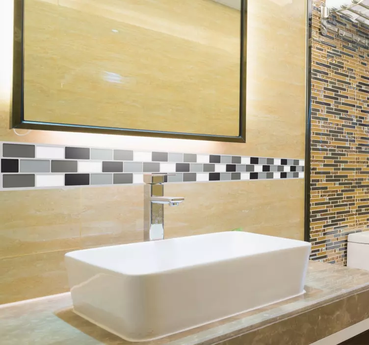 Frise tapisserie murale - sticker cuisine effet carrelage gris - TenStickers