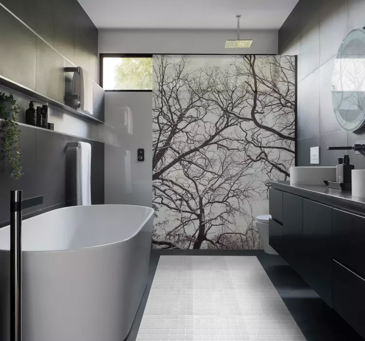 Sticker paroi de douche salle de bain branches d'arbre - TenStickers