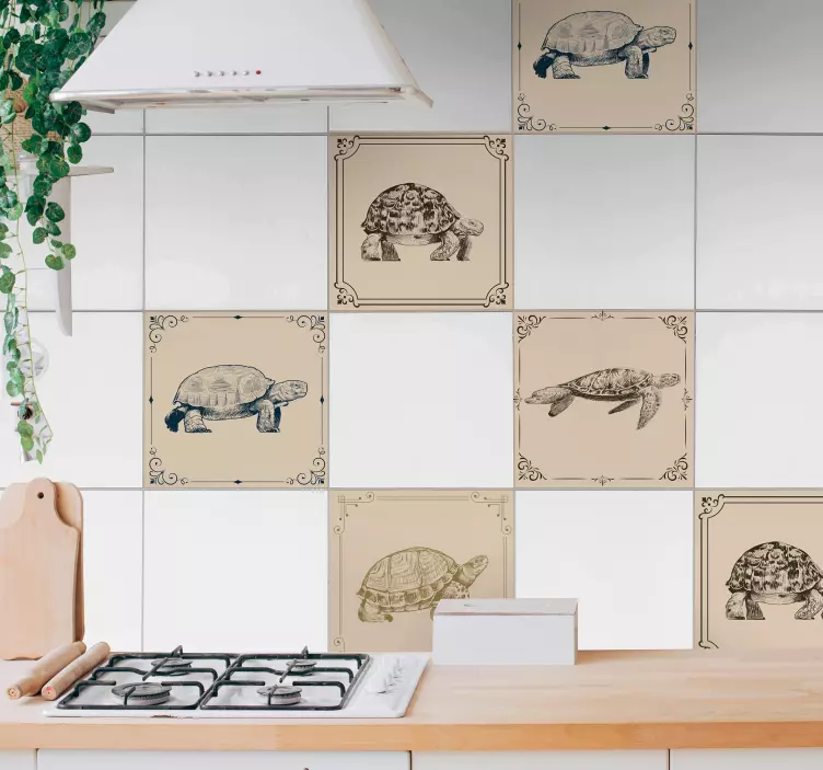 Sticker carrelage dessins de tortues - TenStickers
