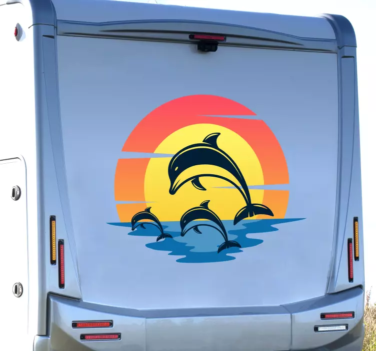 Sticker Camping Car Dauphins et Coucher de Soleil - TenStickers