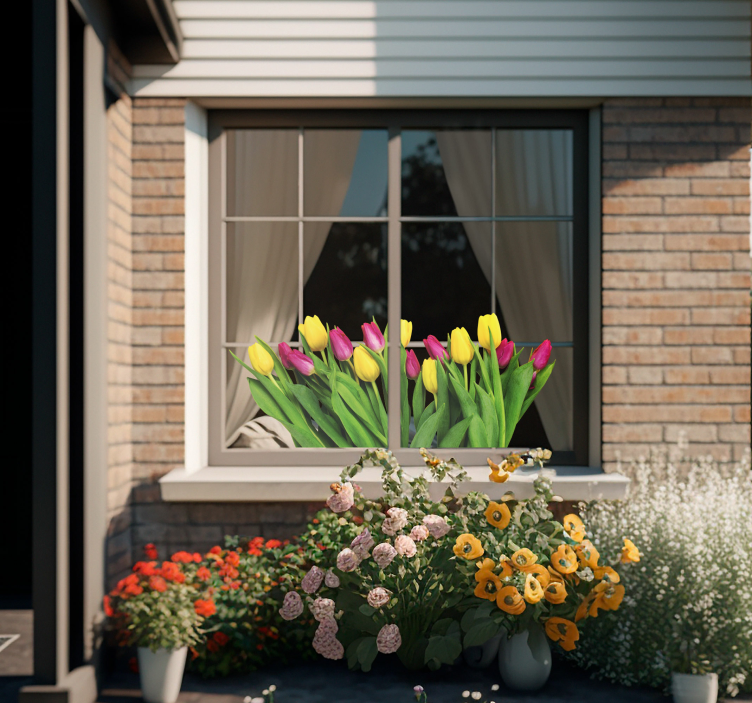 Sticker fenêtre motif bouquets de tulipe - TenStickers