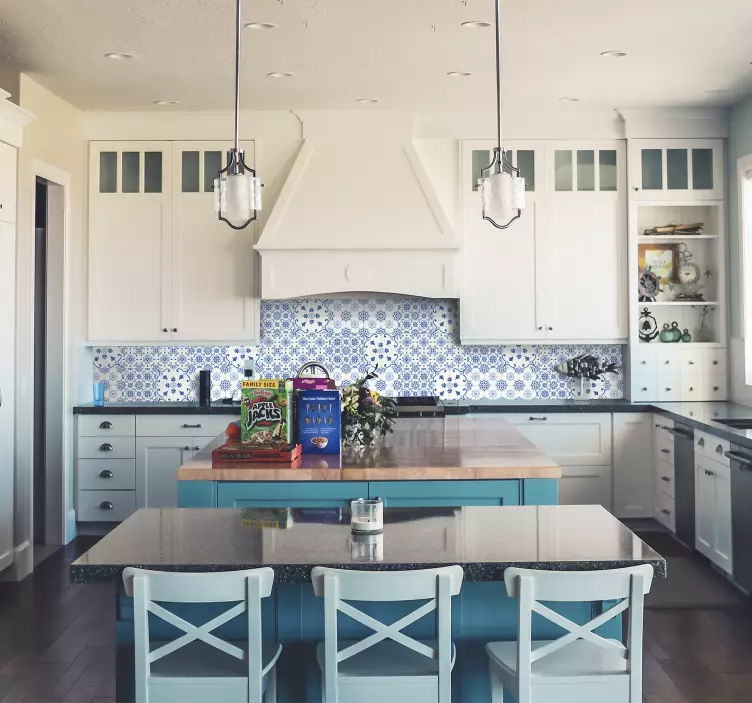 Sticker Floral Carreaux Bleus - TenStickers