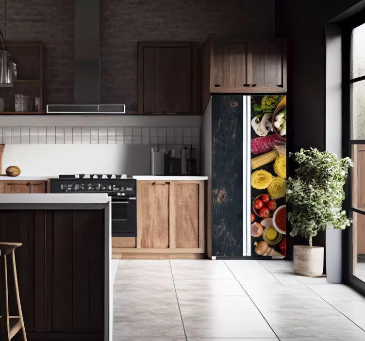 Sticker frigo vinyle nourriture sur bois - TenStickers