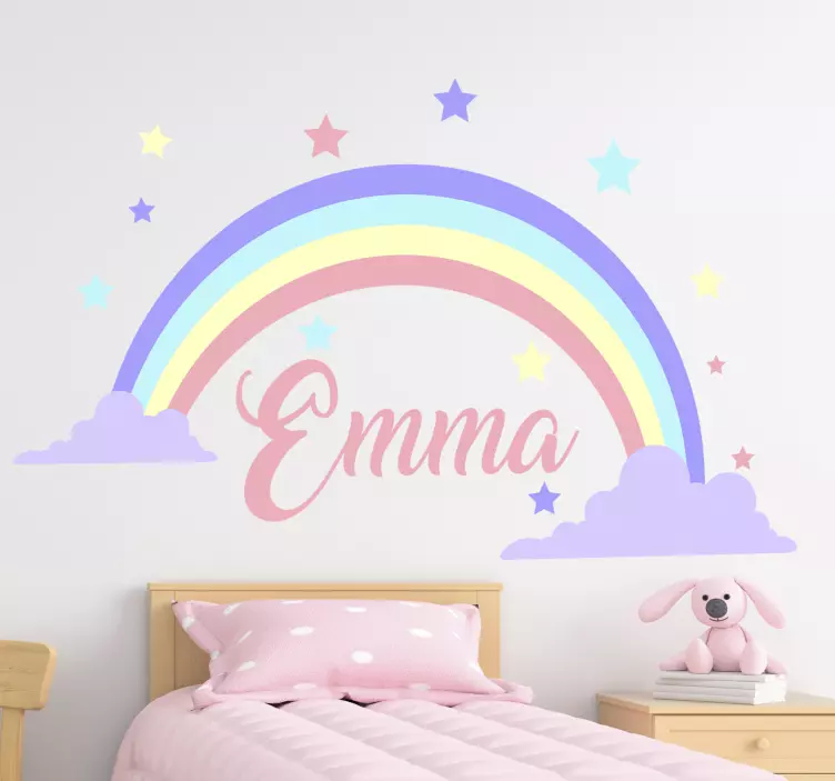 Sticker chambre enfant arc-en-ciel et nom personnalisable - TenStickers