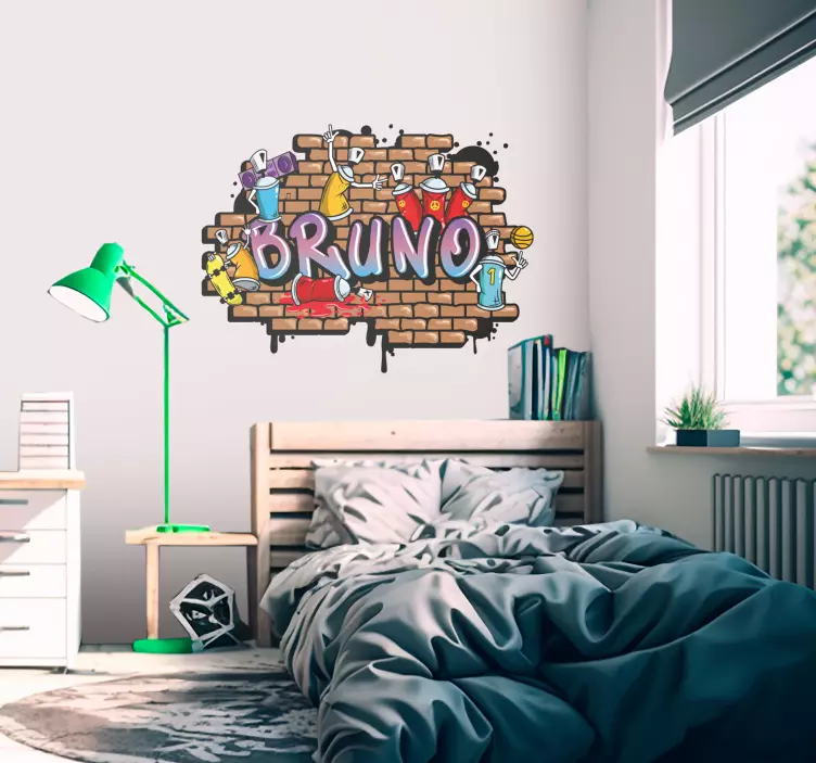 Sticker graffiti chambre ado prénom avec brique - TenStickers