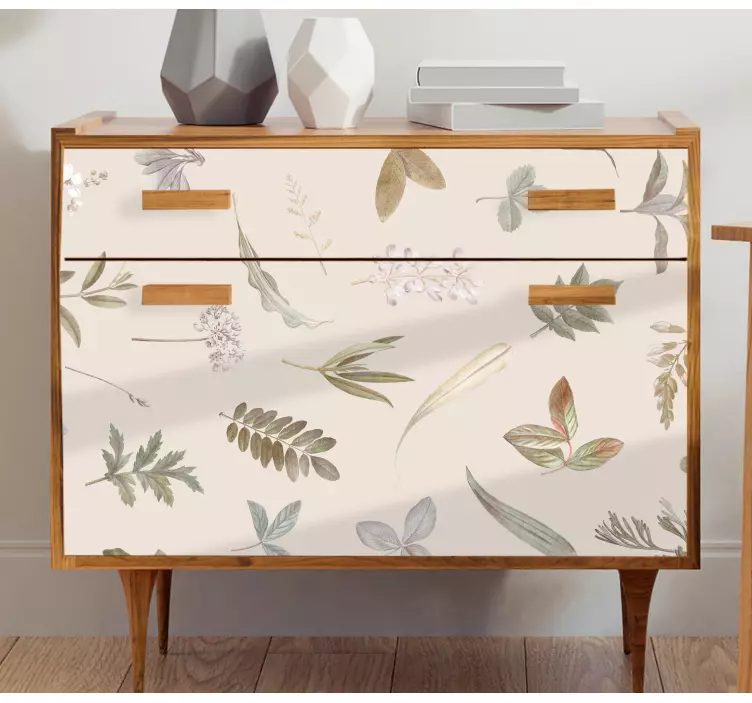 Adhésif meuble feuillage fond beige - TenStickers