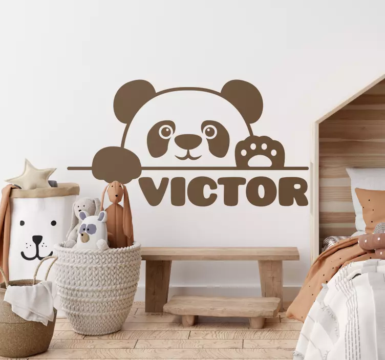 Sticker chambre bébé tête de panda avec nom - TenStickers